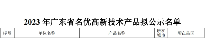 广东名优高新技术产品拟公示名单