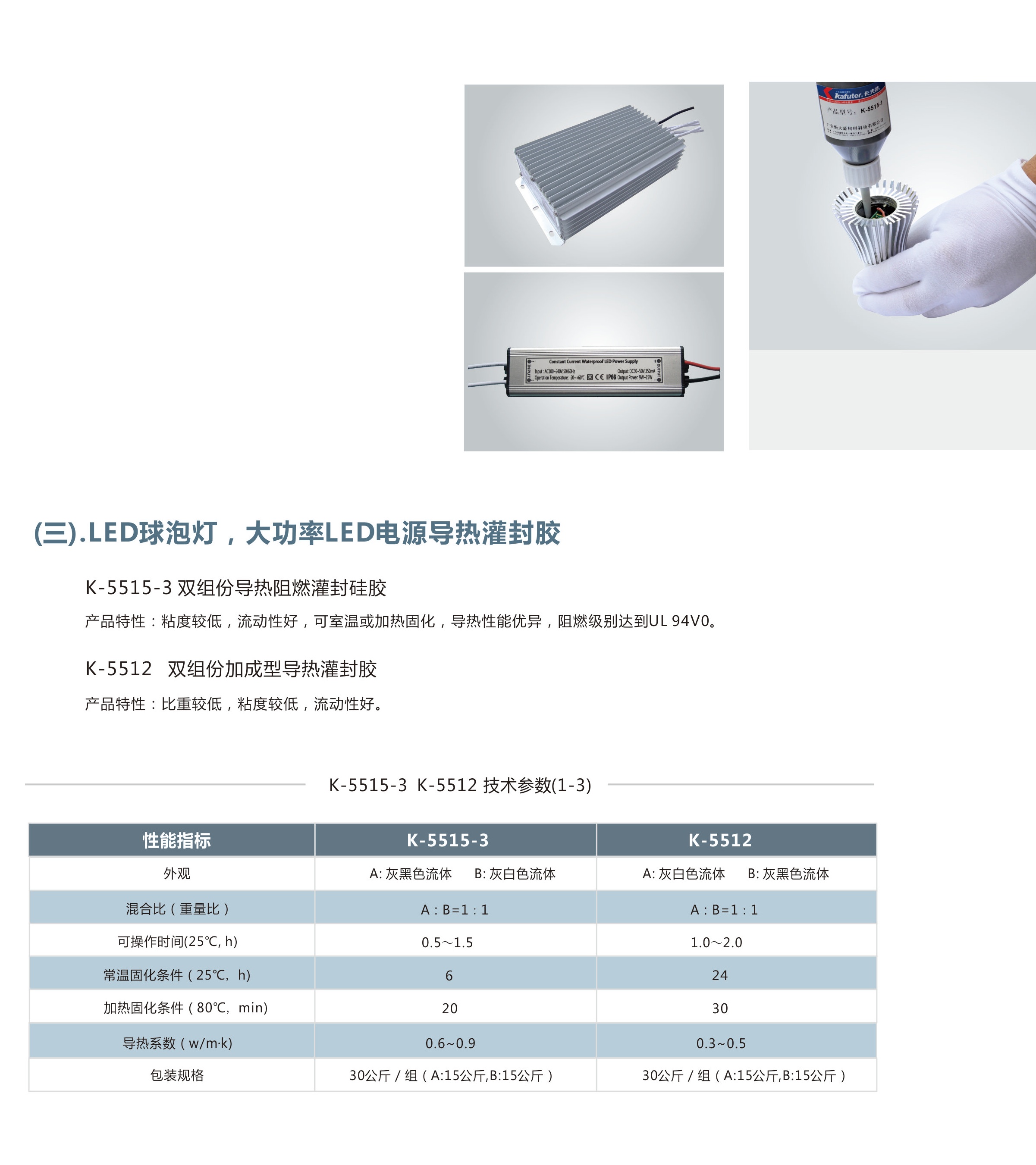 LED球泡灯，大功率LED电源导热灌封胶