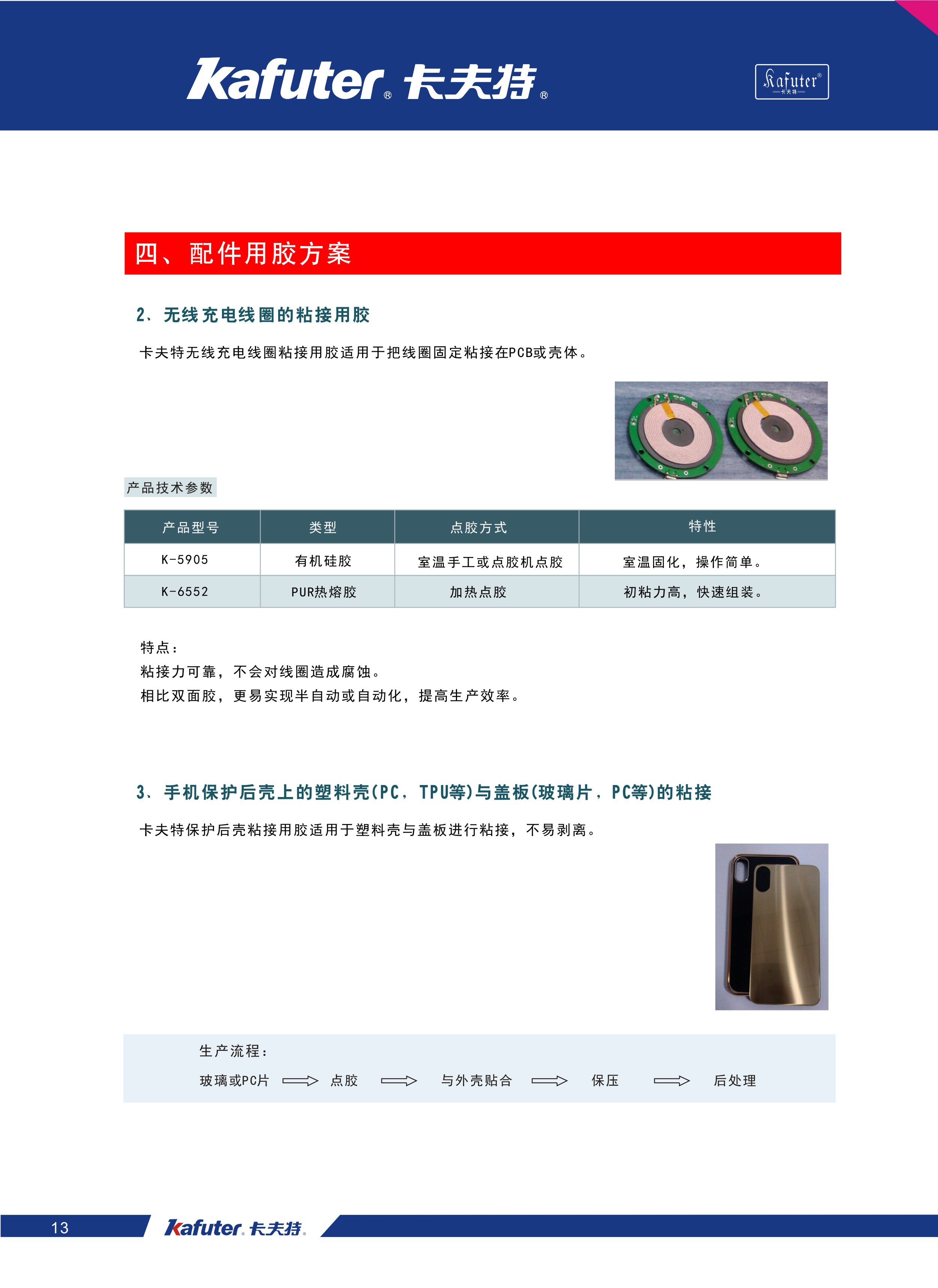 无线充电线圈的粘接用胶、手机保护后壳上的塑料壳(PC，TPU等)与盖板(玻璃片，PC等)的粘接